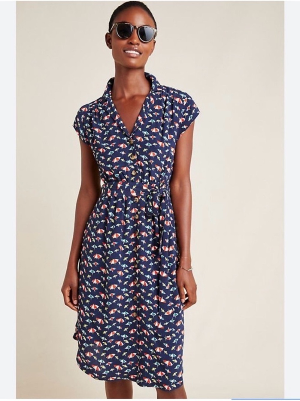 Anthropologie Maeve Catherine Beach Umbrella Navy Shirtdress
